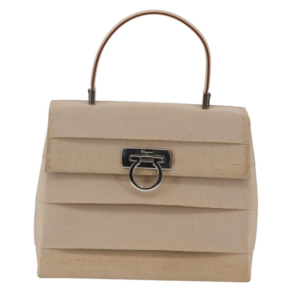 Salvatore Ferragamo Vintage Gancini Cage Top Handle Bag Canvas, BEIGE, CANVAS, Bag