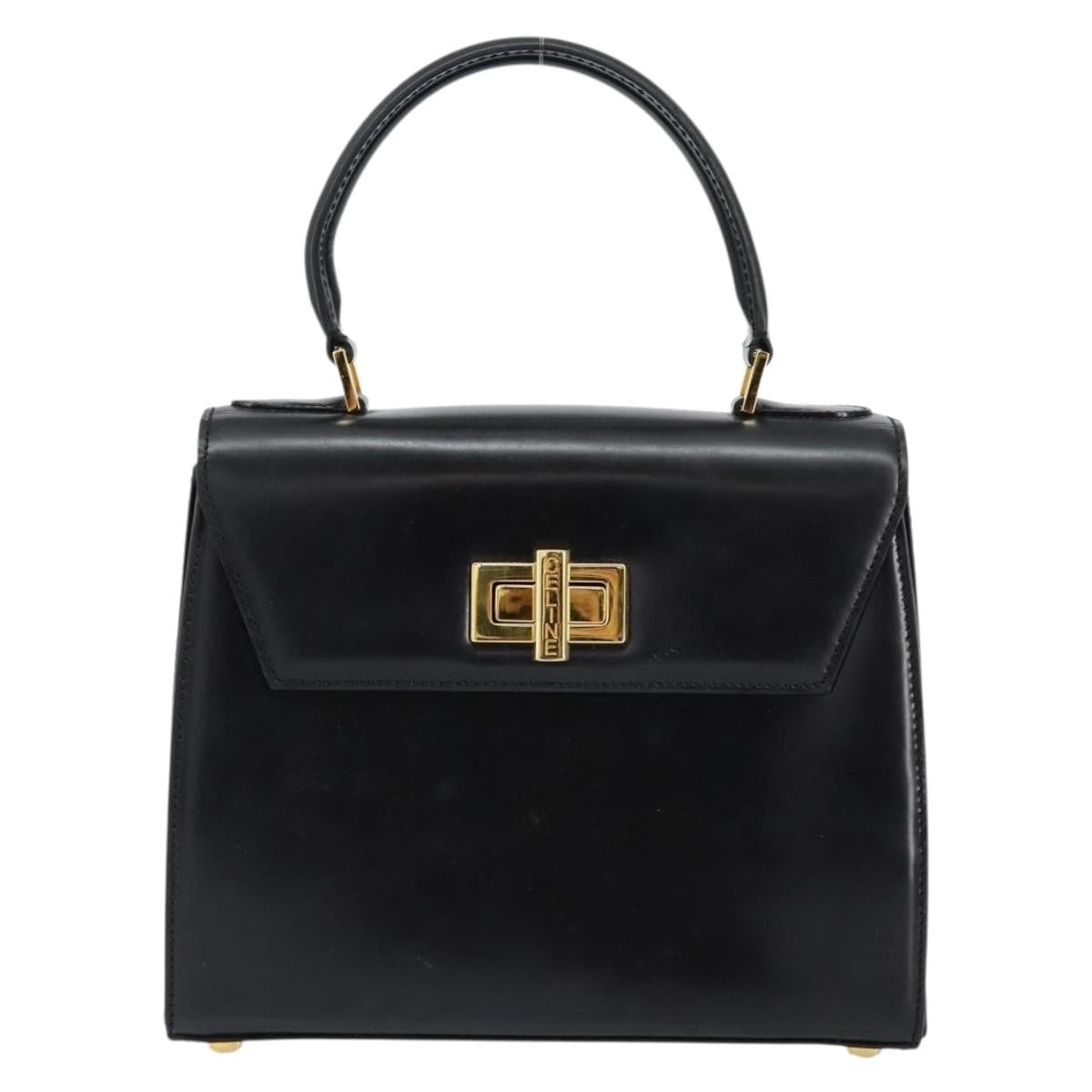 Celine Vintage Convertible Turnlock Top Handle Bag Leather, BLACK, LEATHER, Handbag