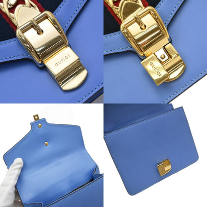 Gucci Sylvie Shoulder Bag Leather, BLUE, LEATHER, Shoulder bag