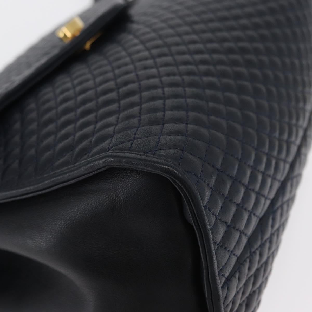 Bally Vintage Handbag Quilted Leather, NAVY, LEATHER, Handbag