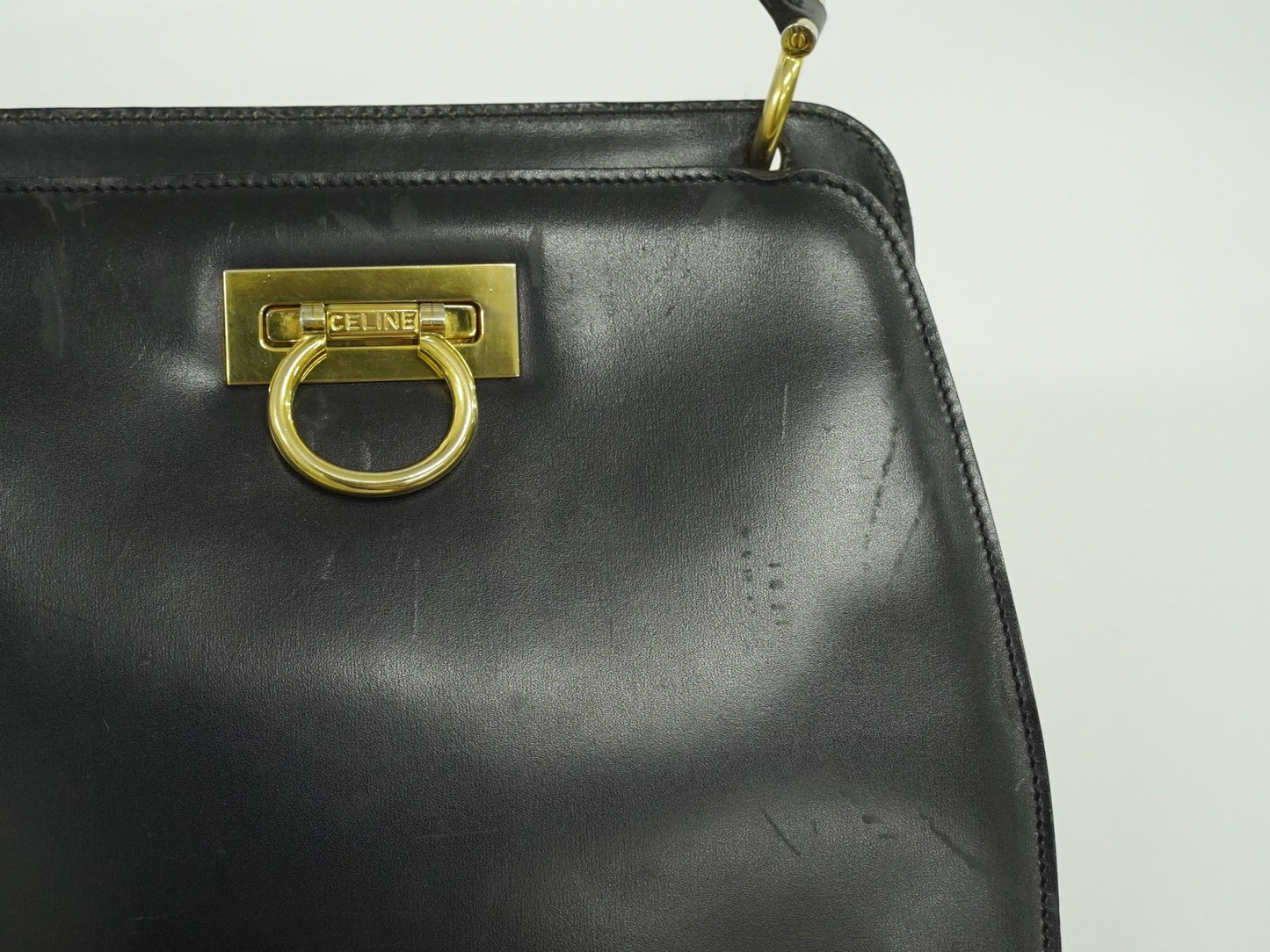 Celine Gancini Handbag Leather, BLACK, LEATHER, Handbag