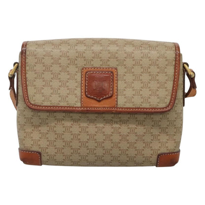 Celine Vintage Macadam Shoulder Bag Canvas and Leather, BEIGE, CANVAS, Shoulder bag