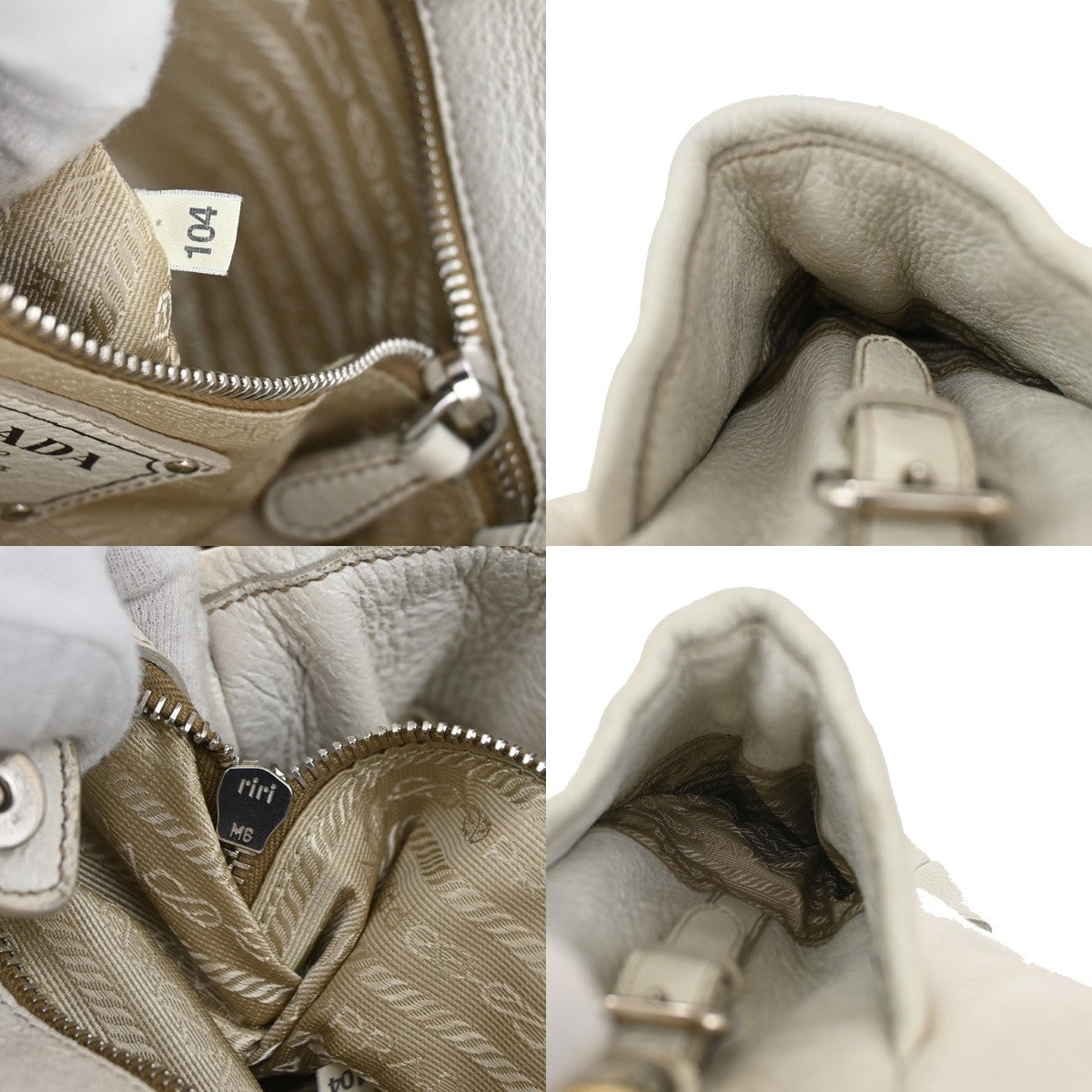 Prada Side Pocket Zip Hobo Vitello Daino, WHITE, LEATHER, Shoulder bag