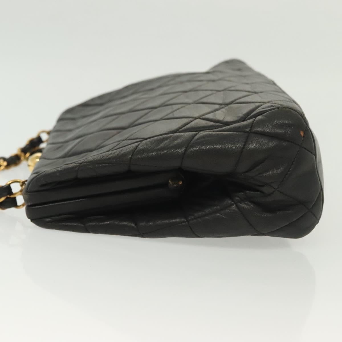 Chanel Vintage Chain Frame Bag Quilted Lambskin, BLACK, LEATHER, Shoulder bag