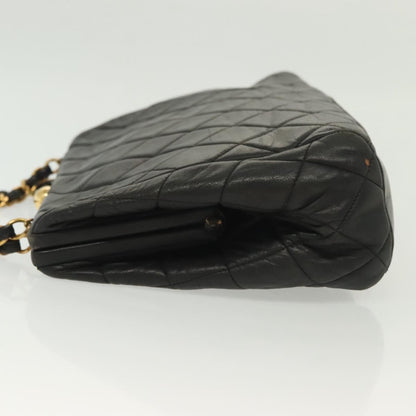 Chanel Vintage Chain Frame Bag Quilted Lambskin, BLACK, LEATHER, Shoulder bag