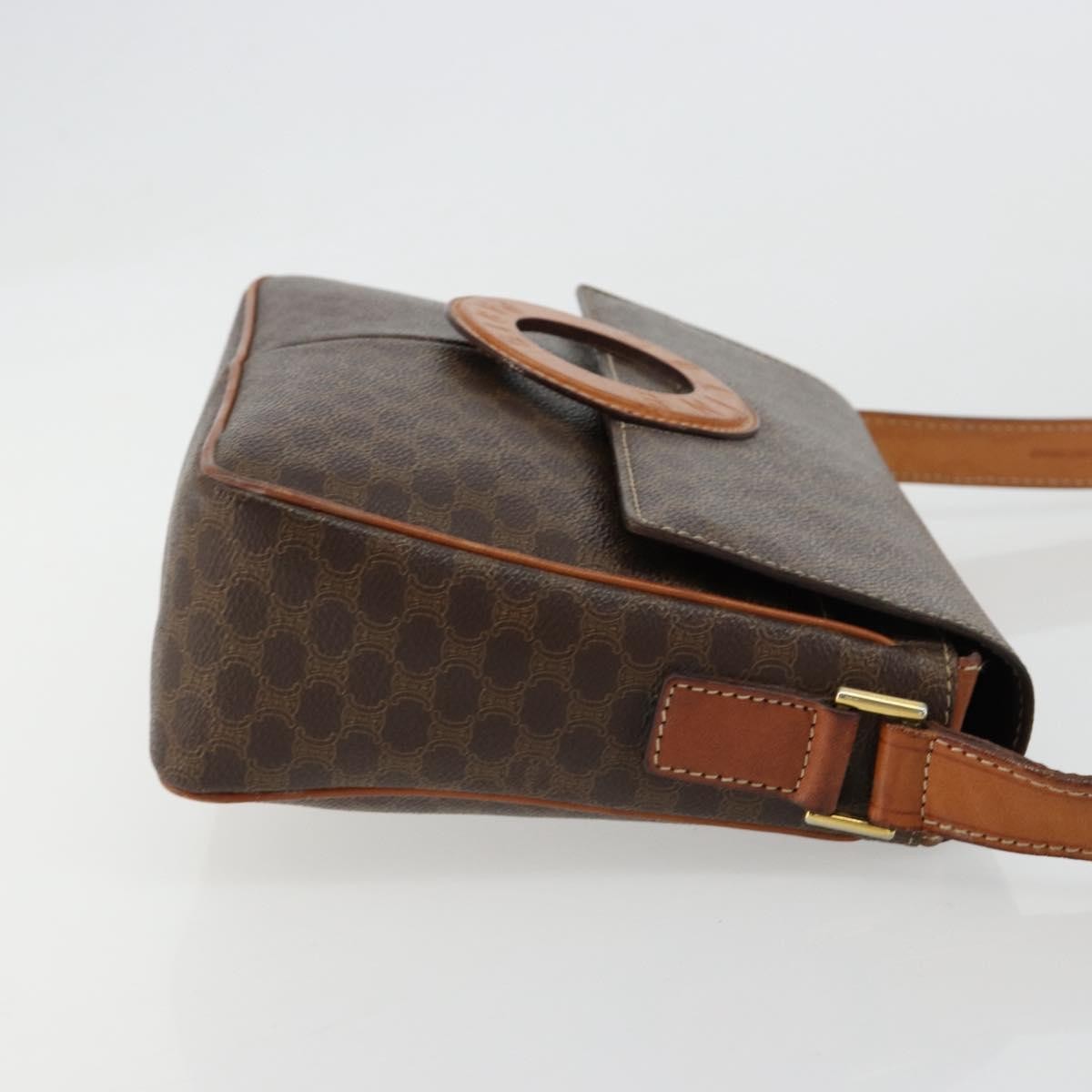 Celine Vintage Macadam Circle Logo Shoulder Bag Canvas and Leather, Brown, Canvas, Shoulder Bag