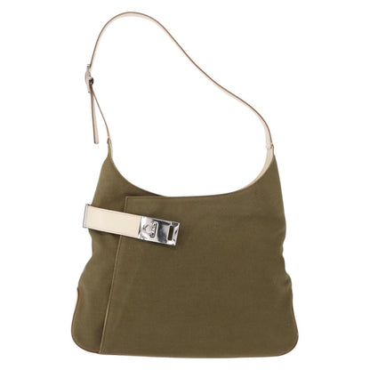 Salvatore Ferragamo Gancini Shoulder Bag Canvas, KHAKI, CANVAS, Shoulder bag