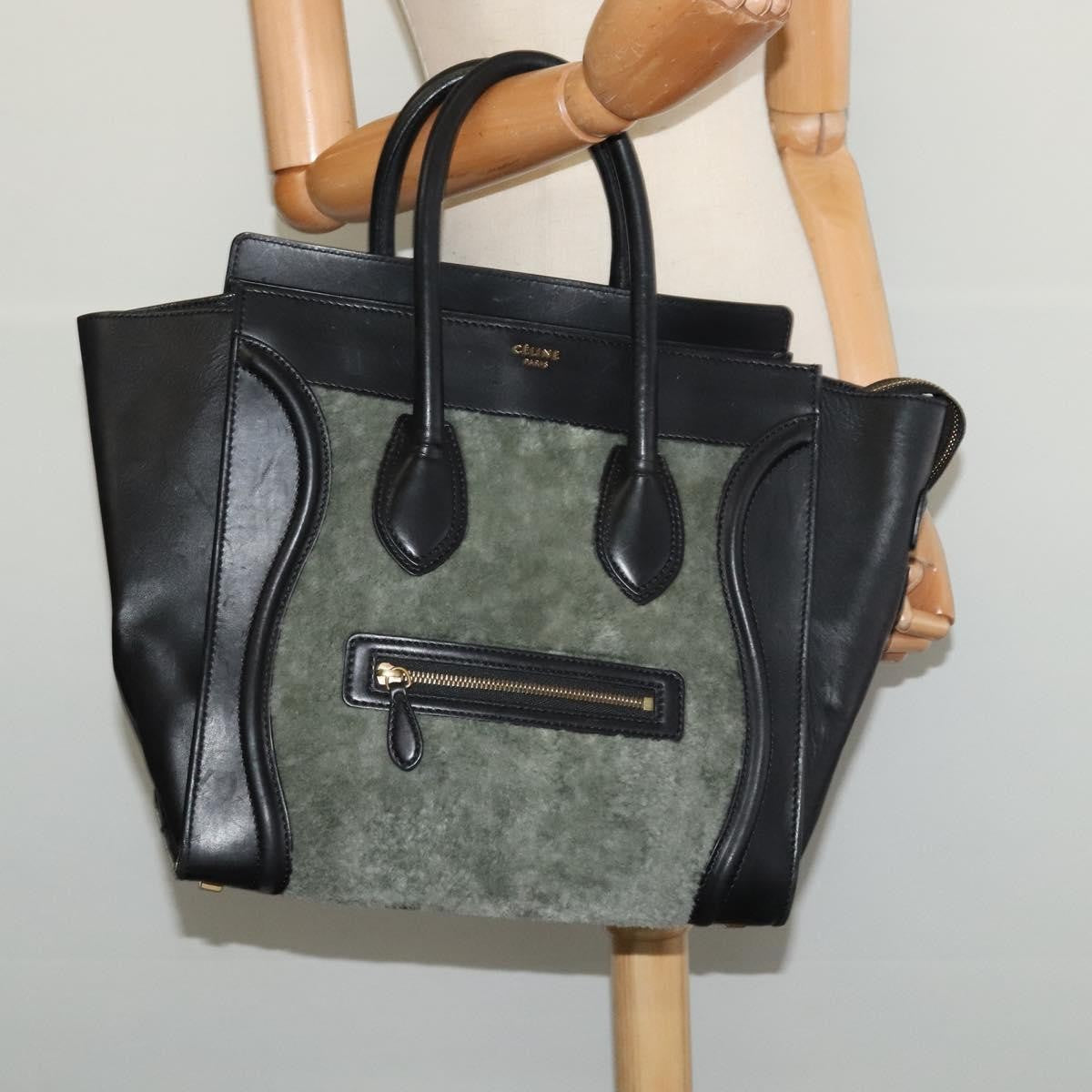 Celine Bicolor Luggage Bag Nubuck, GREEN, LEATHER, Handbag