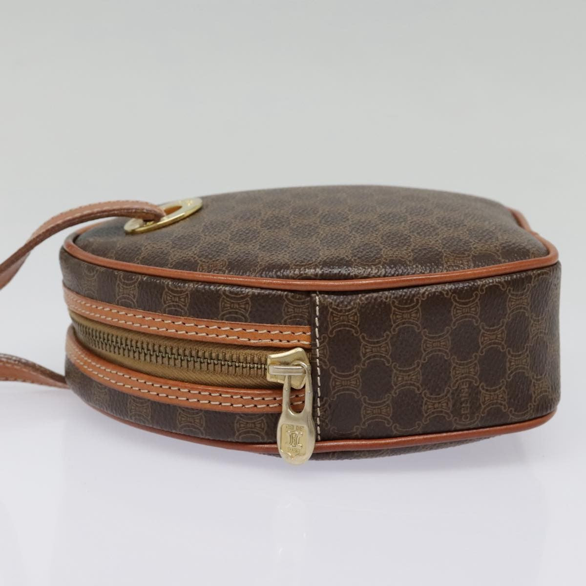 Celine Vintage Macadam Circle Logo Shoulder Bag Canvas and Leather, Brown, Canvas, Shoulder Bag