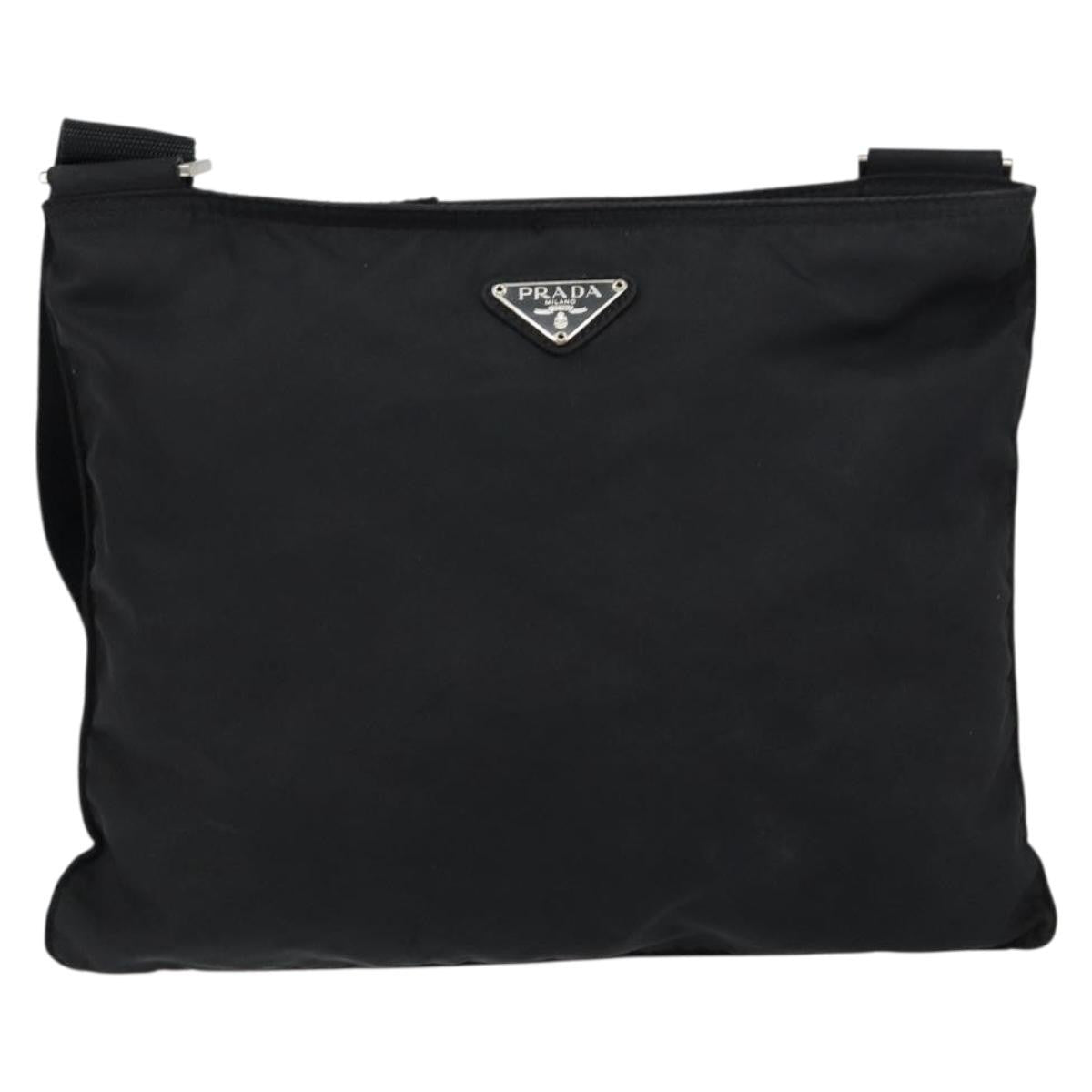 Prada Flat Messenger Bag Tessuto, BLACK, NYLON, Shoulder bag