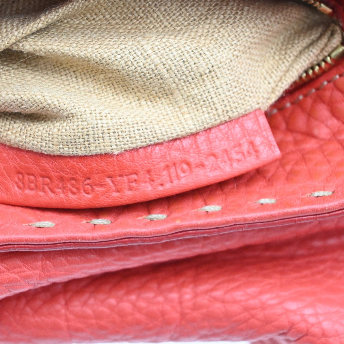 Fendi Selleria Linda Satchel Pebbled Leather, RED, LEATHER, Handbag