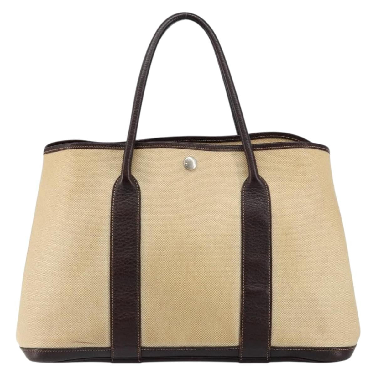Hermes Garden Party Tote Canvas and Leather, BEIGE, CANVAS, Tote bag