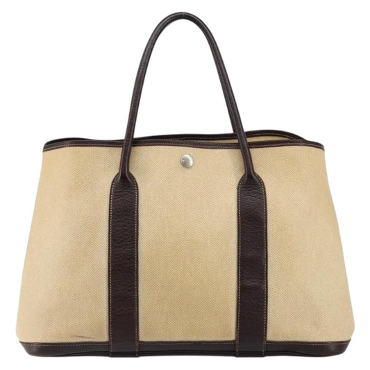 Hermes Garden Party Tote Canvas and Leather, BEIGE, CANVAS, Tote bag