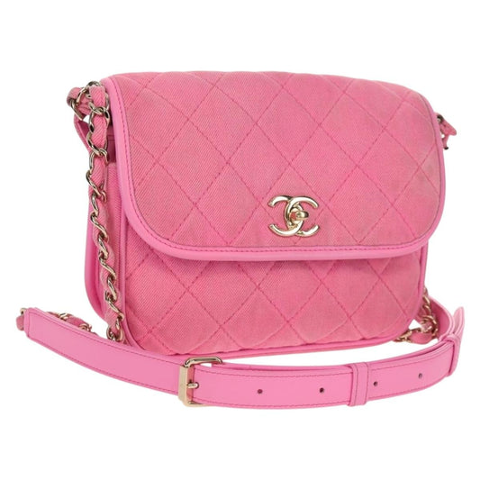 Chanel Flap Messenger Bag Quilted Denim, PINK, CANVAS, Shoulder bag