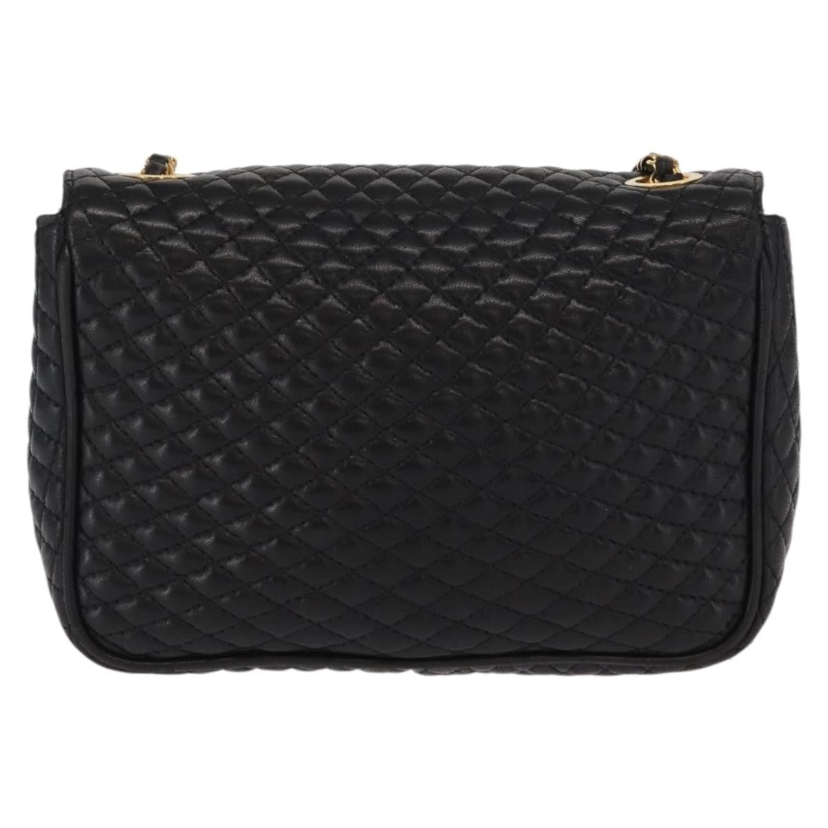Bally Vintage Chain Shoulder Bag Quilted Leather, BLACK, LEATHER, Shoulder bag