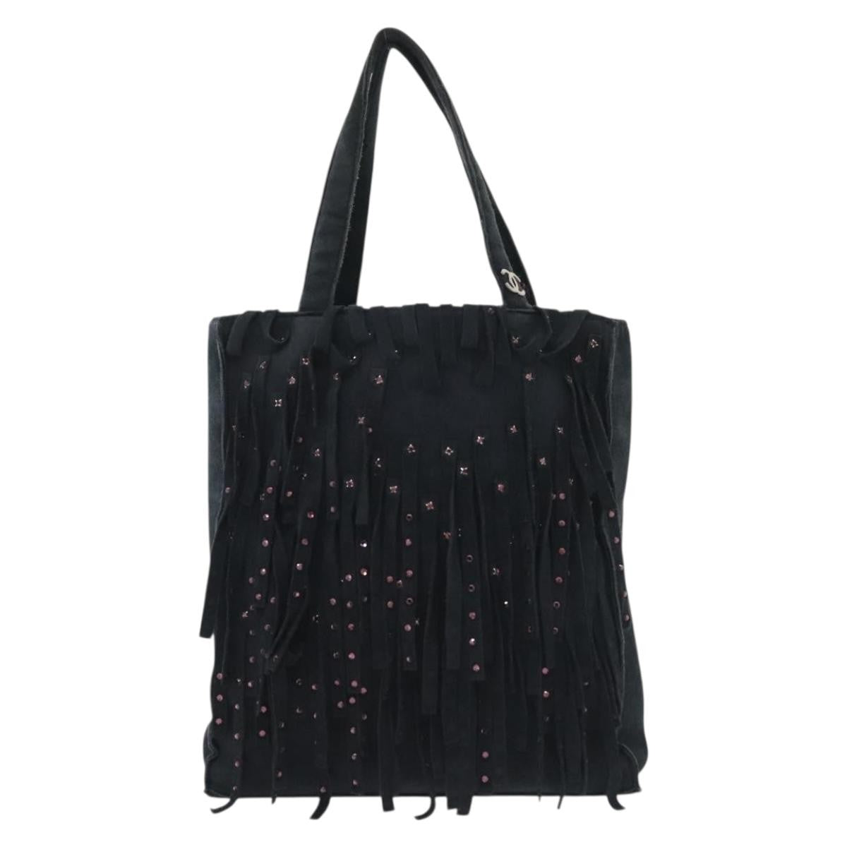 Chanel Vintage Fringe Tote Suede, NAVY, SUEDE, Tote bag