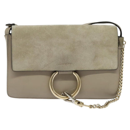 Chloe Faye Shoulder Bag Leather and Suede, BEIGE, LEATHER, Shoulder bag