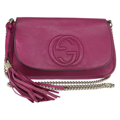 Gucci Soho Chain Crossbody Bag Leather, PINK, LEATHER, Shoulder bag