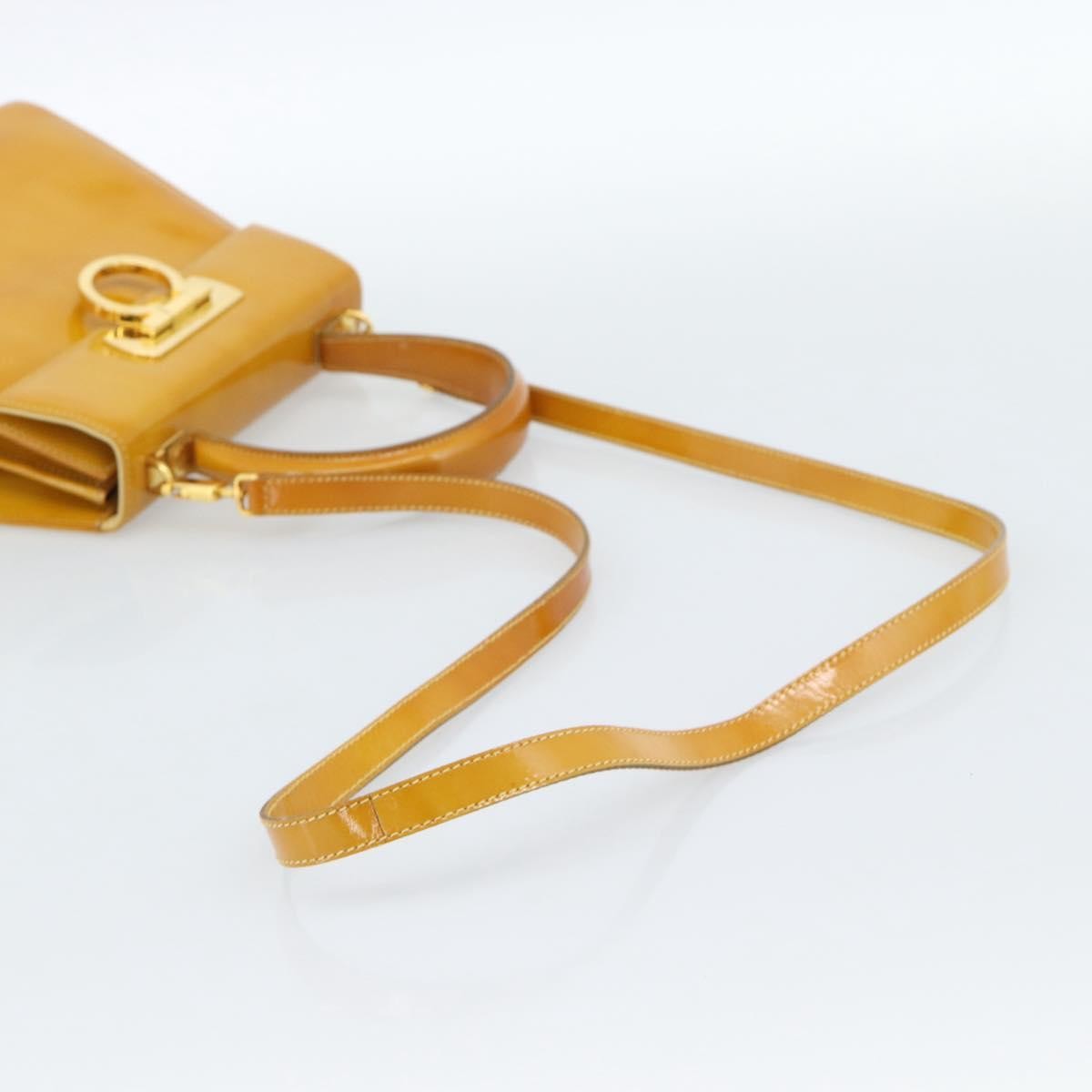 Salvatore Ferragamo Gancini handbag Patent leather, Yellow, Patent Leather, Handbag