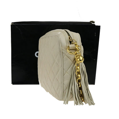 Chanel Vintage Camera Tassel Bag Chevron Lambskin, IVORY, LEATHER, Shoulder bag