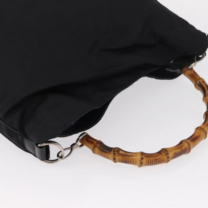 Gucci Vintage Bamboo Shoulder Bag Nylon, BLACK, CANVAS, Shoulder bag