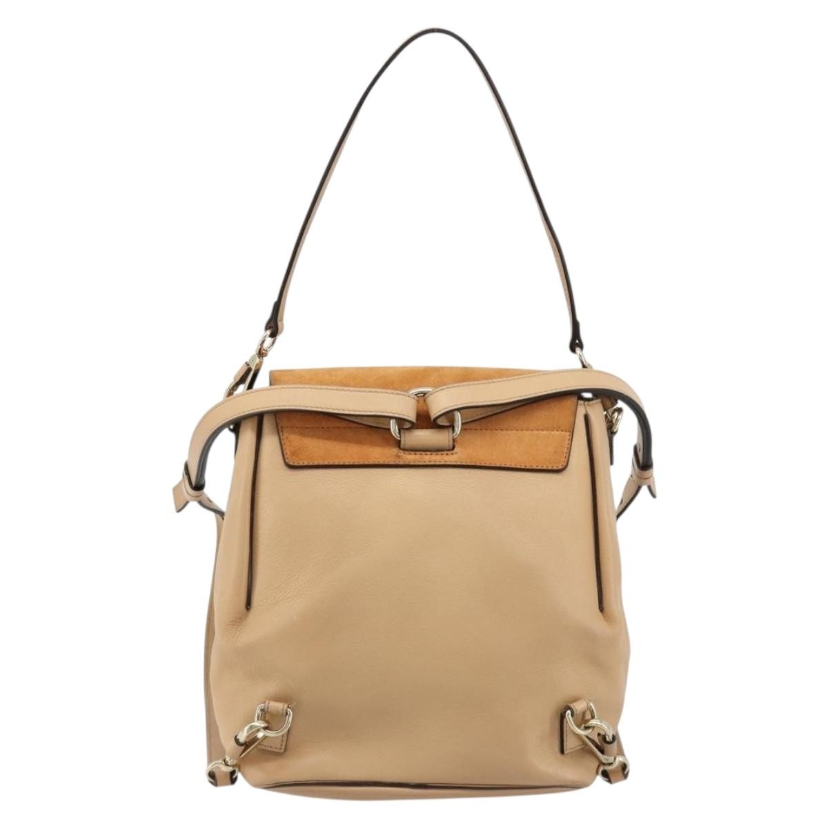 Chloe Faye Backpack Suede with Applique, Beige, Leather, Backpack