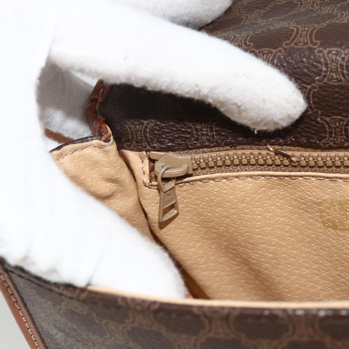 Celine Vintage Macadam Shoulder Bag Canvas and Leather, Brown, Canvas, Shoulder Bag