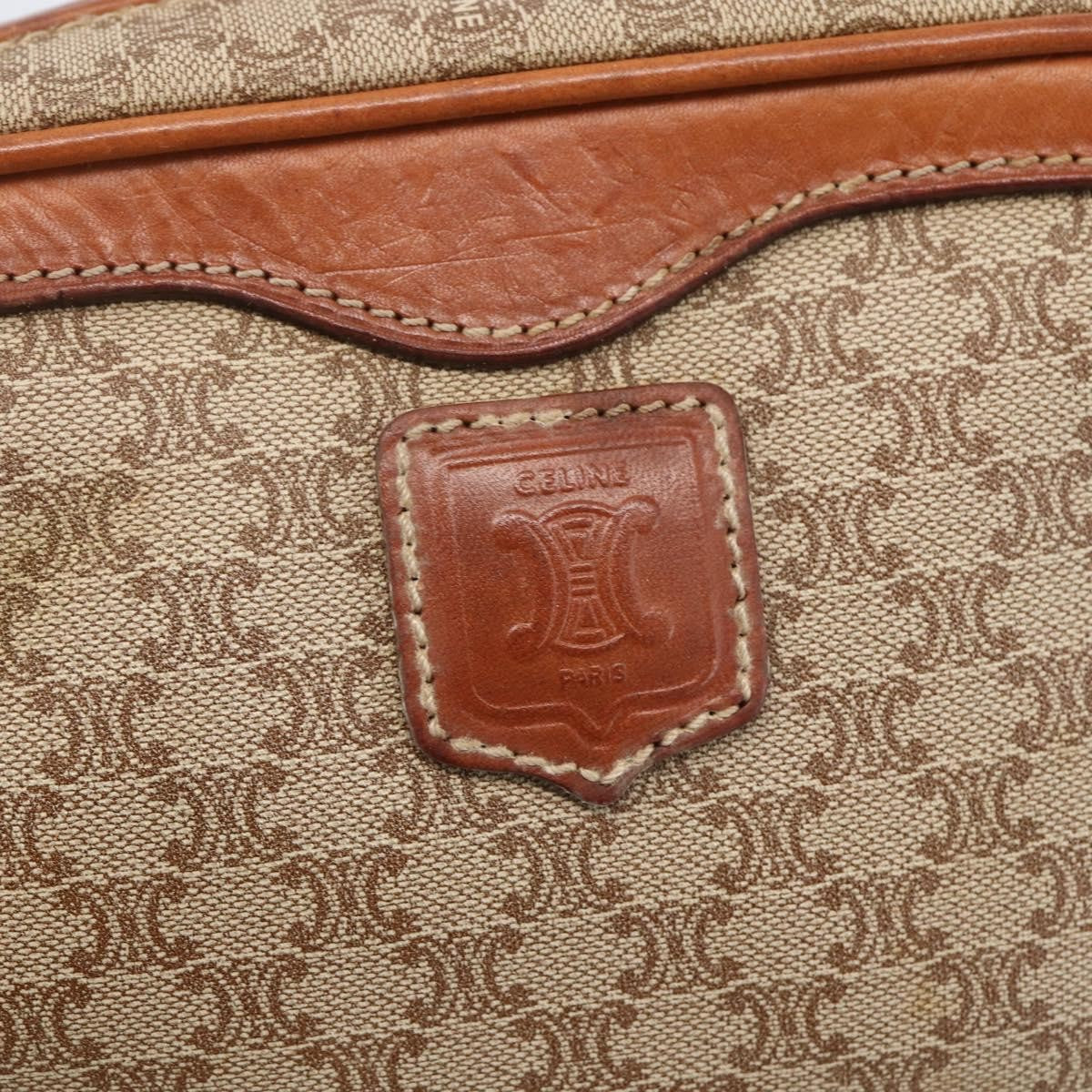 Celine Vintage Macadam Shoulder Bag Canvas and Leather, BEIGE, CANVAS, Shoulder bag