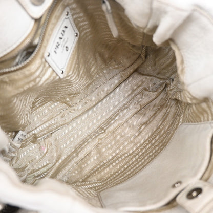 Prada Side Pocket Zip Hobo Vitello Daino, WHITE, LEATHER, Shoulder bag