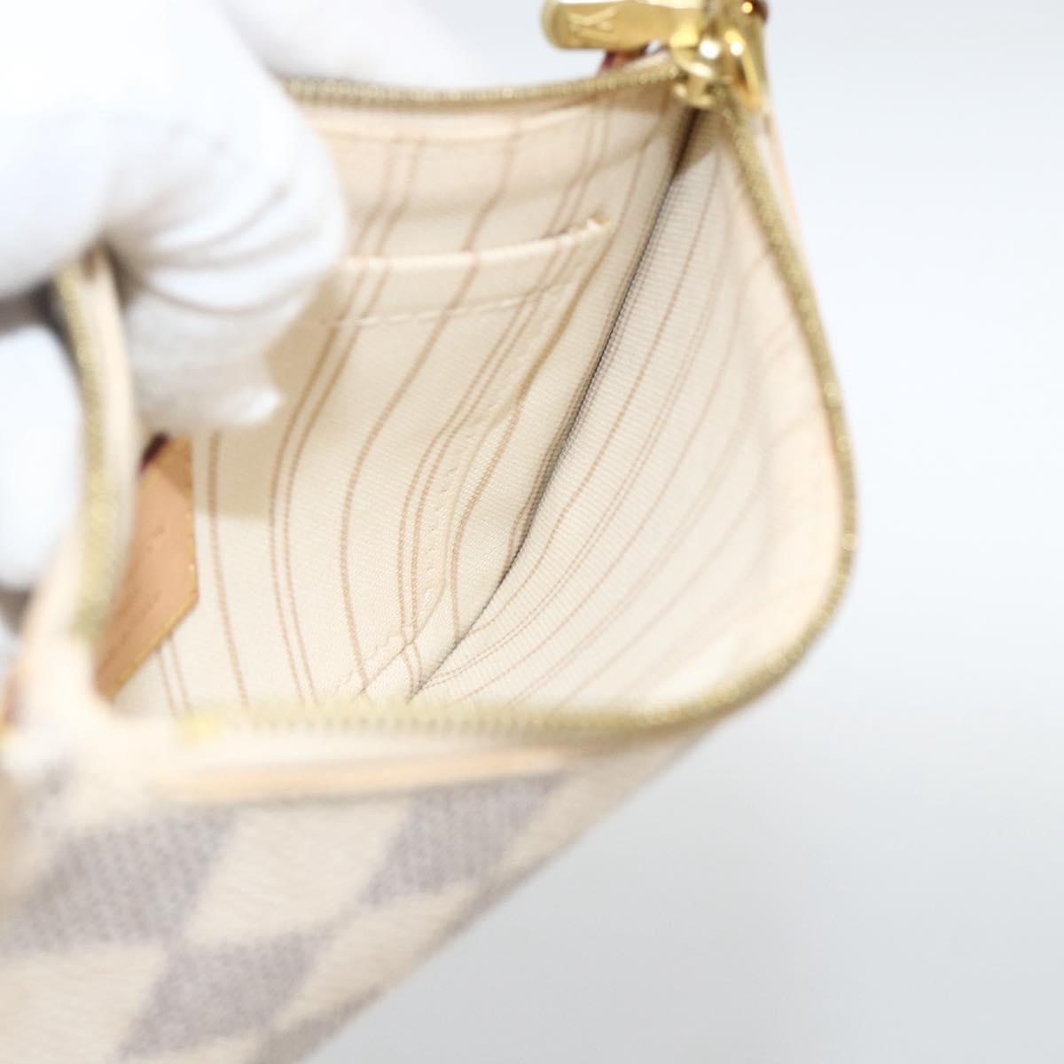 Louis Vuitton Neverfull Pochette Damier, WHITE, CANVAS, Clutche & pouche