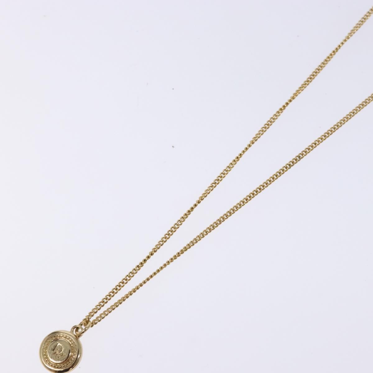 Christian Dior Vintage Logo Round Pendant Necklace Metal, GOLD, METAL, Necklace