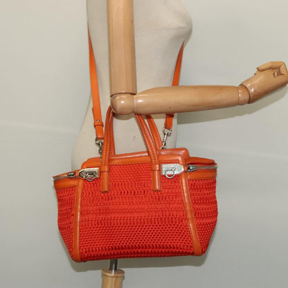 Salvatore Ferragamo Gancini handbag Canvas and Leather, ORANGE, CANVAS, Handbag