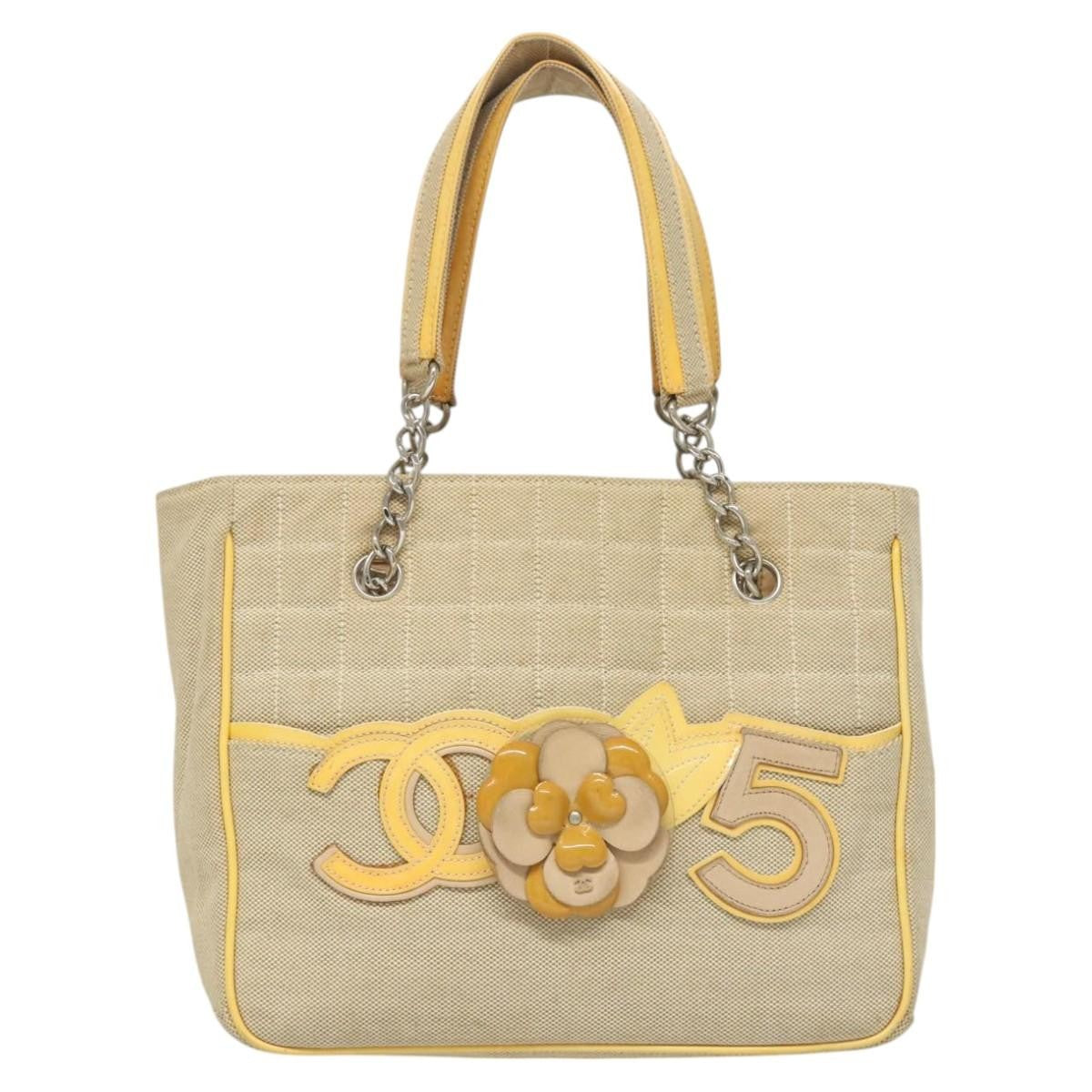 Chanel Camellia No.5 Tote Canvas, BEIGE, CANVAS, Tote bag