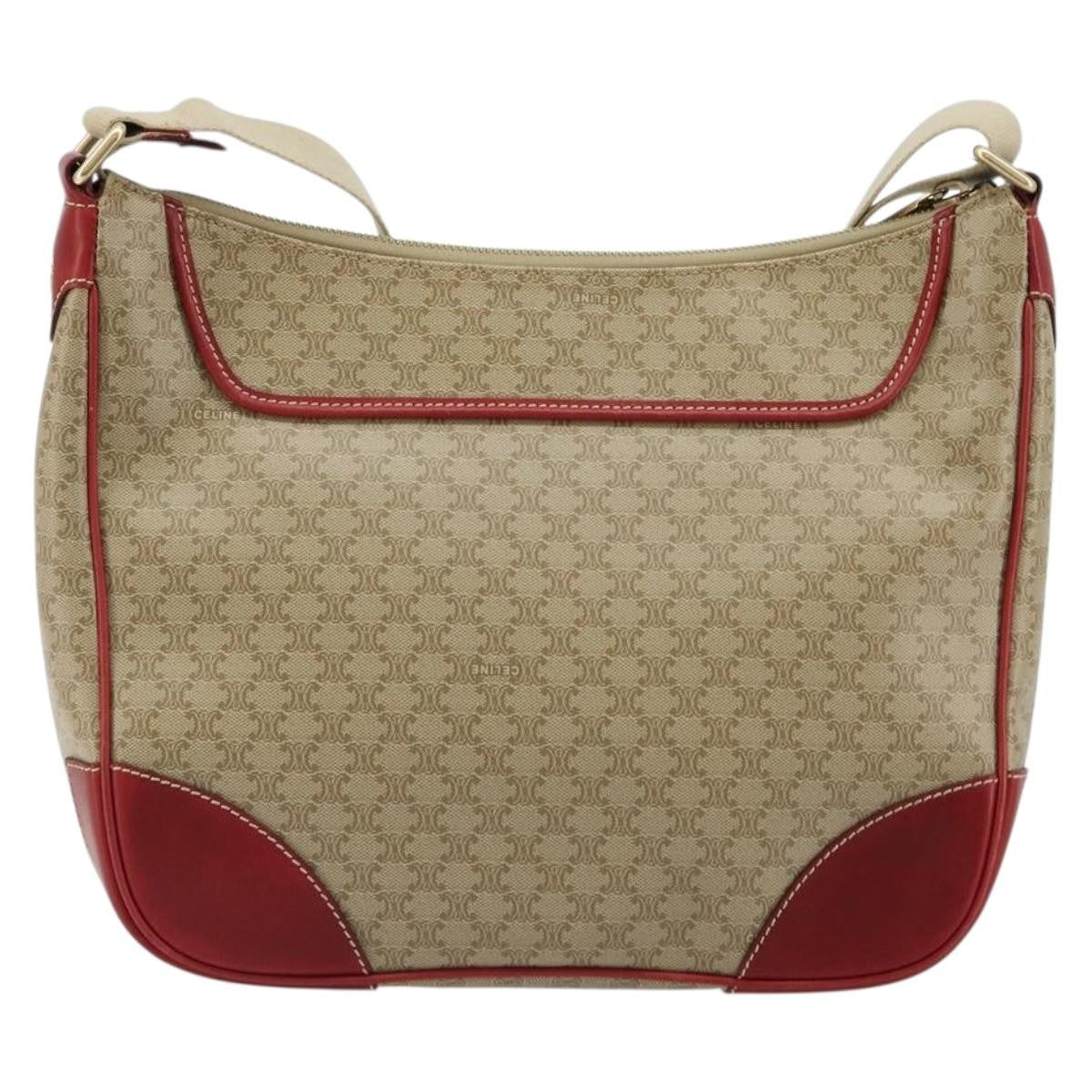 Celine Macadam Shoulder Bag PVC Leather, Beige, Canvas, Shoulder Bag