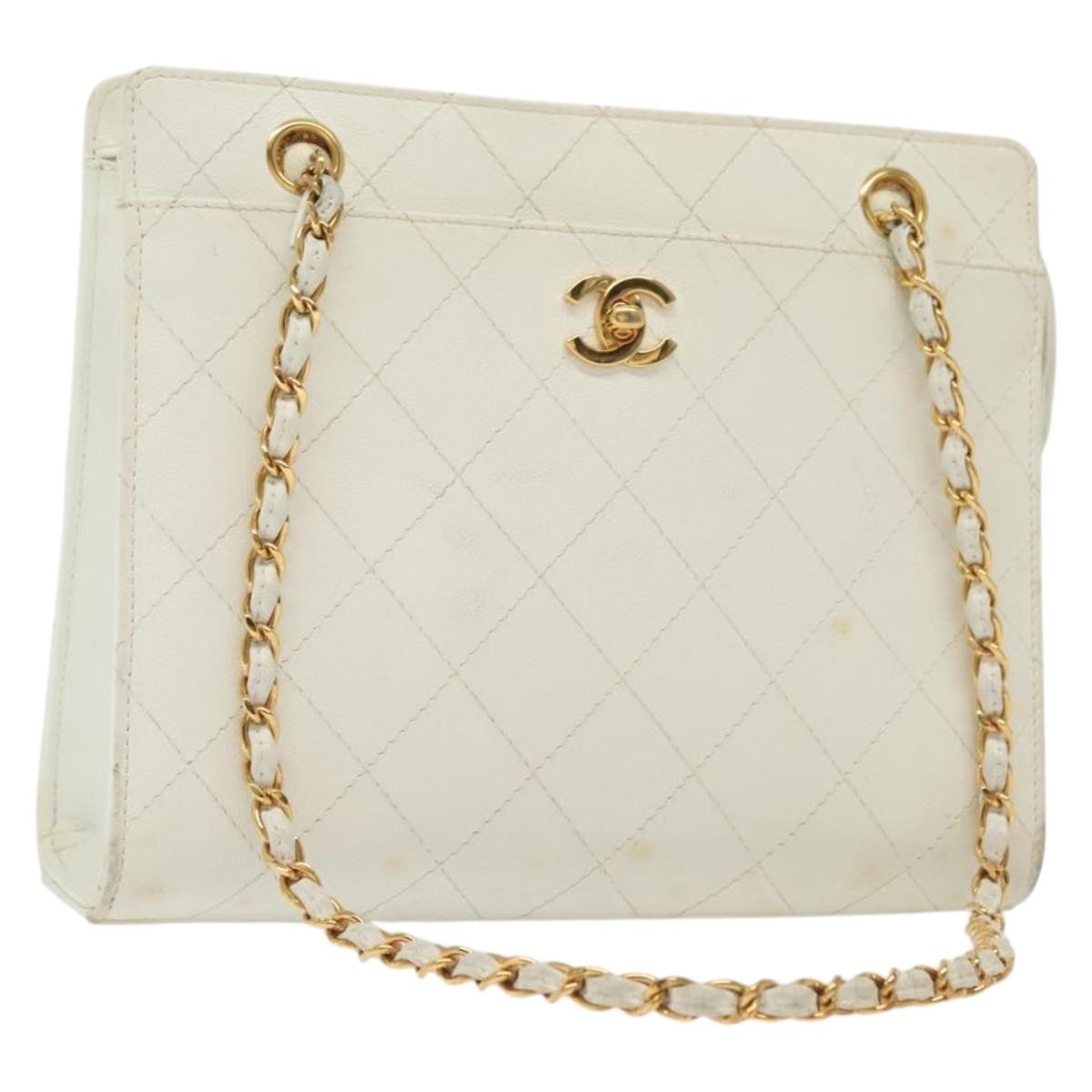 Chanel CC Shoulder Bag Quilted Caviar, WHITE, LEATHER, Shoulder bag