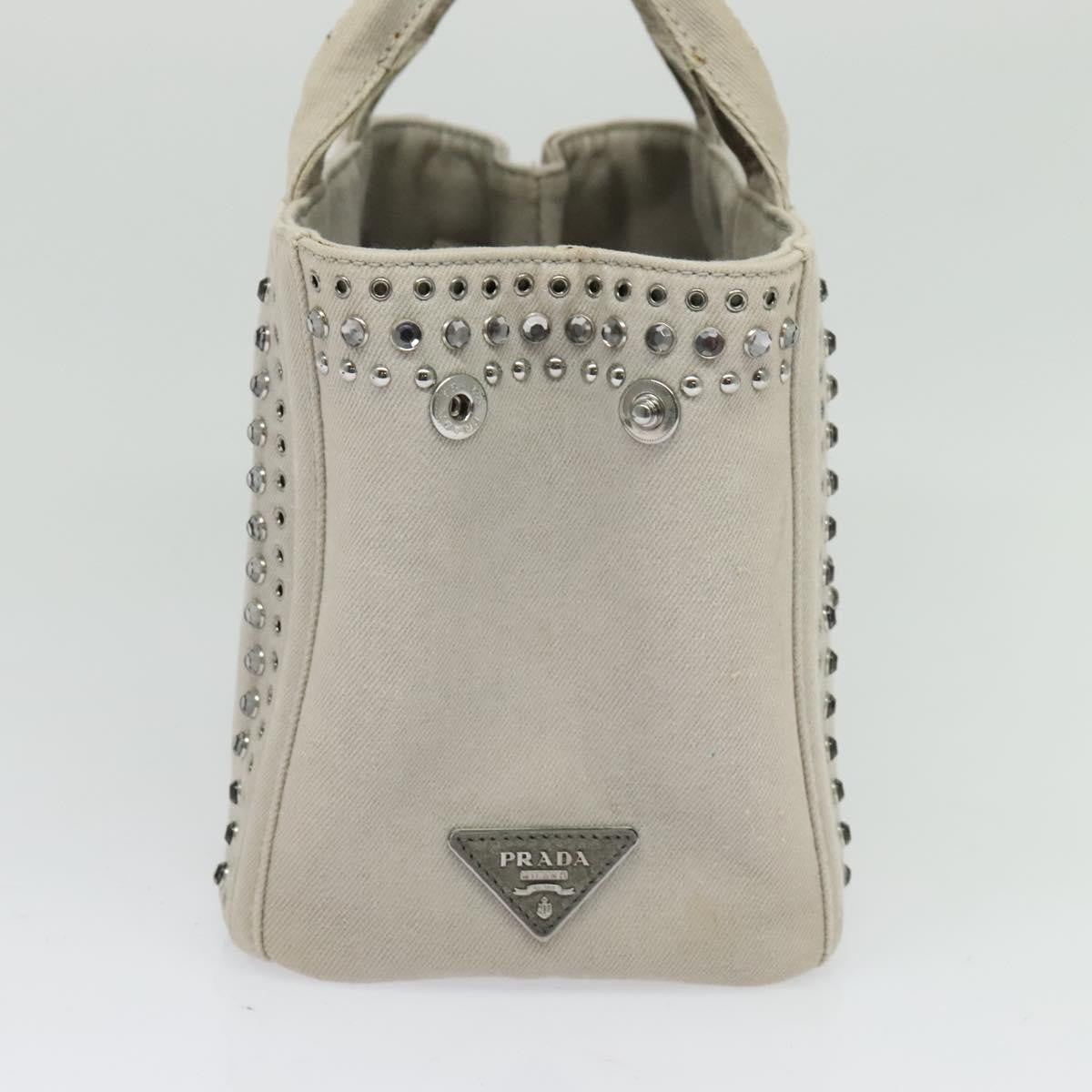 Prada Canapa Convertible Tote Rhinestone Embellished Denim, GRAY, CANVAS, Handbag