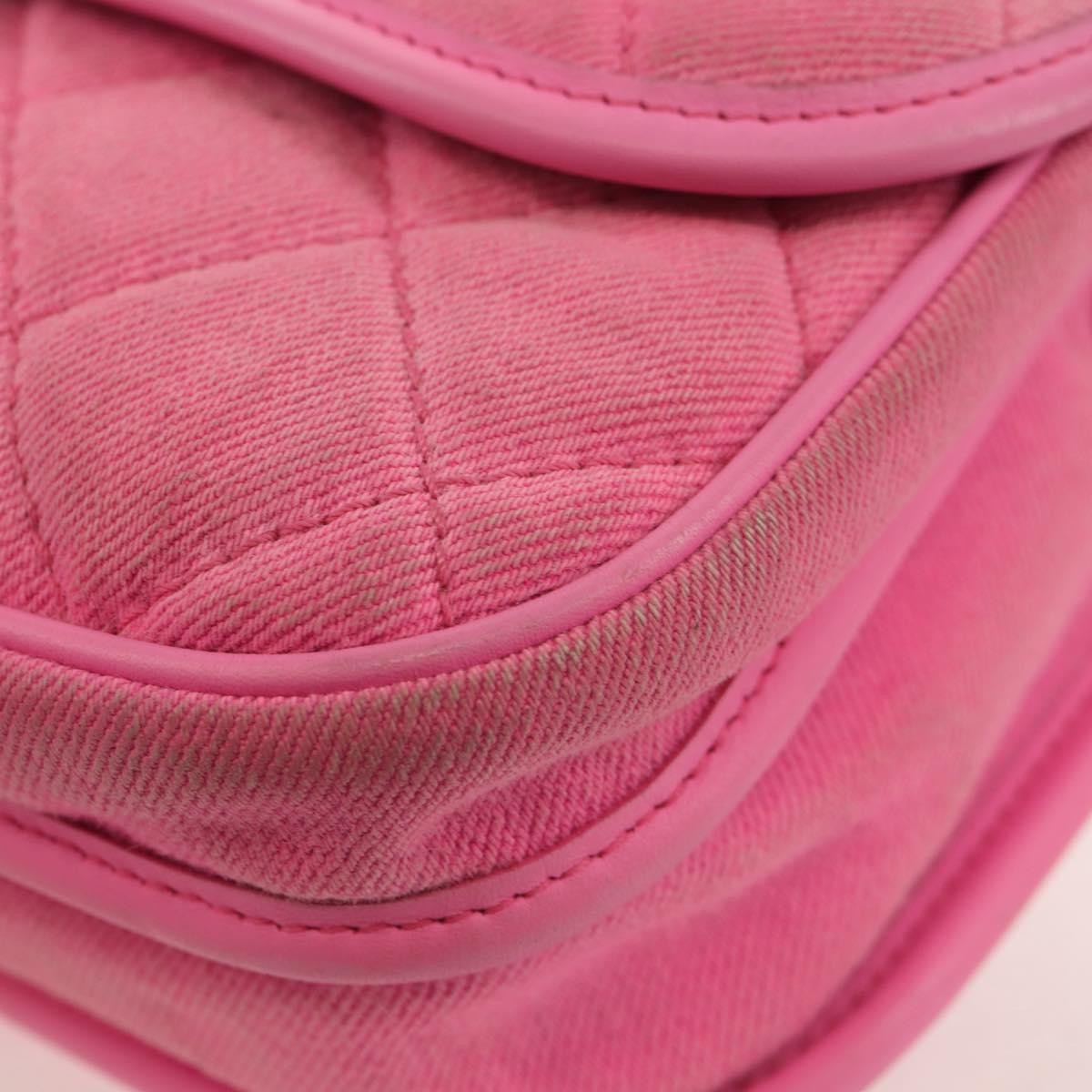 Chanel Flap Messenger Bag Quilted Denim, PINK, CANVAS, Shoulder bag