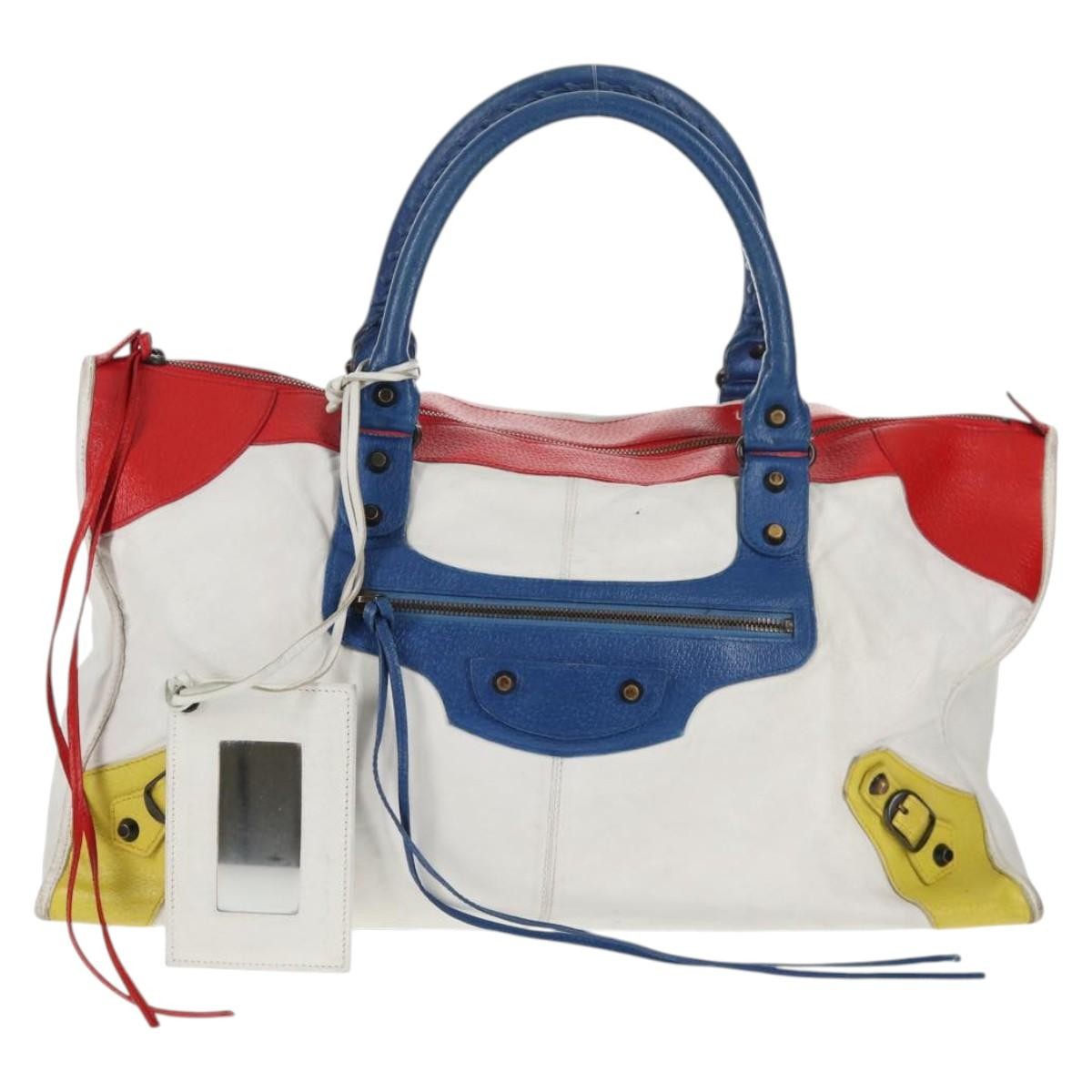 Balenciaga Work Classic Studs Bag Leather, WHITE, LEATHER, Handbag