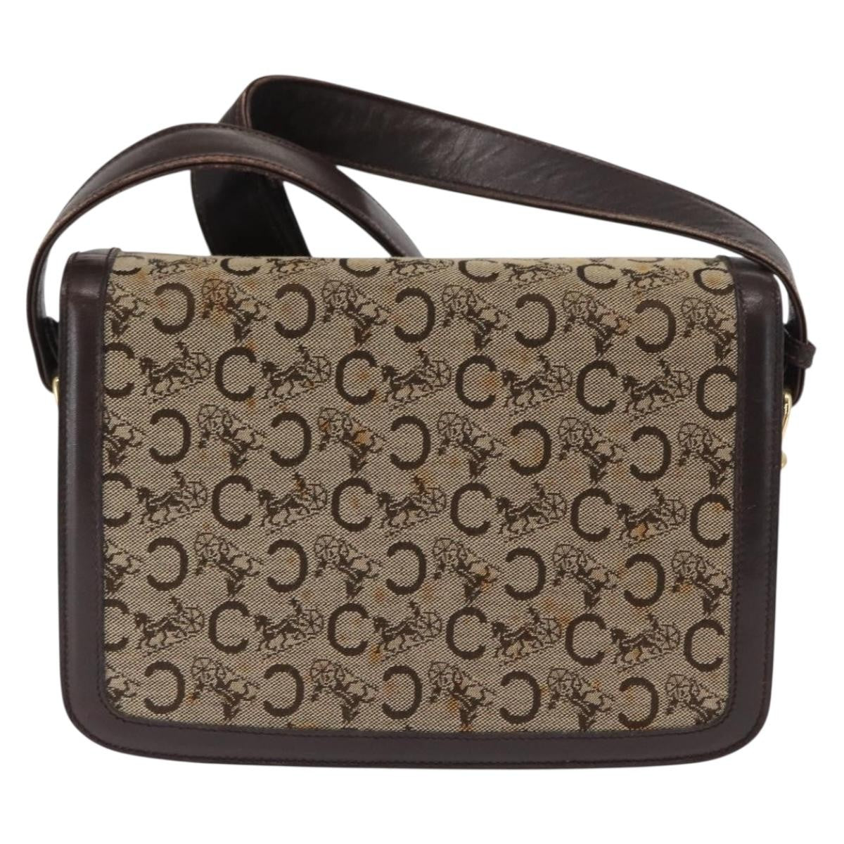 Celine Vintage Horse Carriage C Macadam Shoulder Bag Canvas and Leather, BEIGE, CANVAS, Shoulder bag