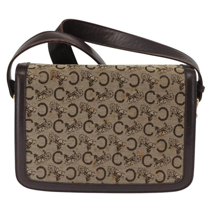 Celine Vintage Horse Carriage C Macadam Shoulder Bag Canvas and Leather, BEIGE, CANVAS, Shoulder bag