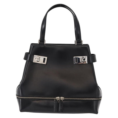 Salvatore Ferragamo Gancini handbag Leather, BLACK, LEATHER, Handbag
