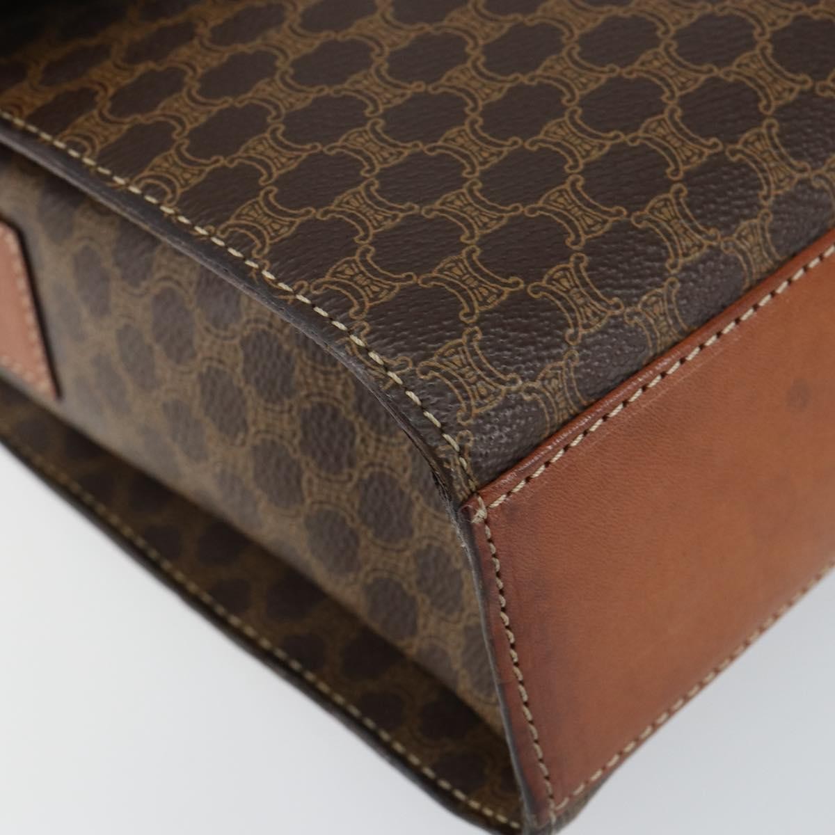 Celine Vintage Macadam Circle Logo Shoulder Bag Canvas and Leather, BROWN, CANVAS, Shoulder bag