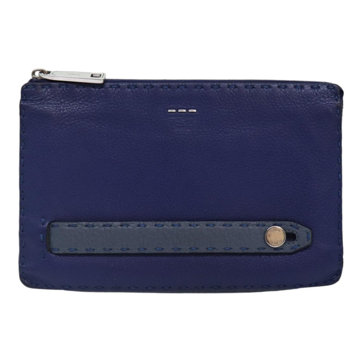Fendi Selleria Zip Clutch Leather, BLUE, LEATHER, Clutche & pouche