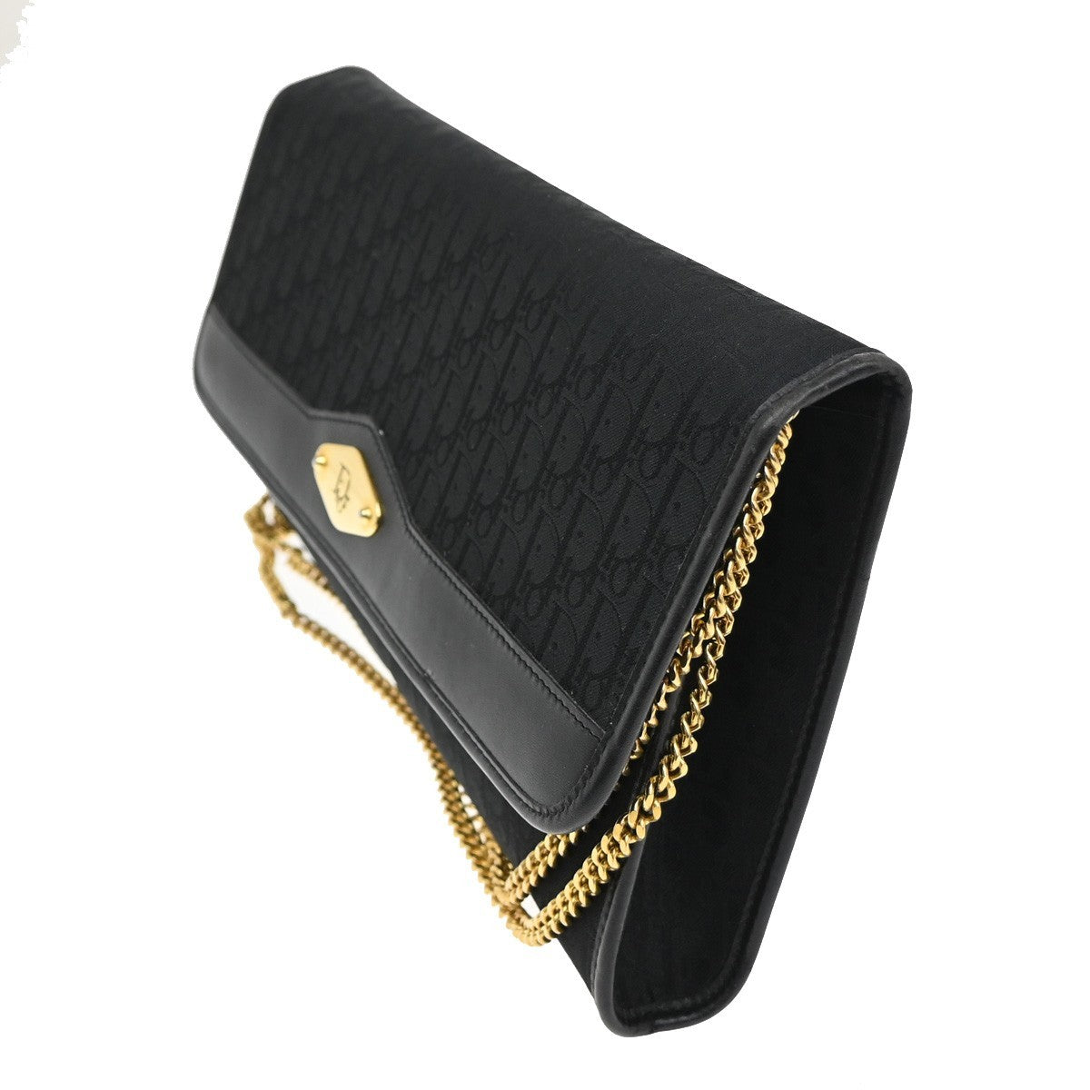 Christian Dior Vintage Chain Flap Shoulder Bag Diorissimo Canvas, BLACK, CANVAS, Shoulder bag