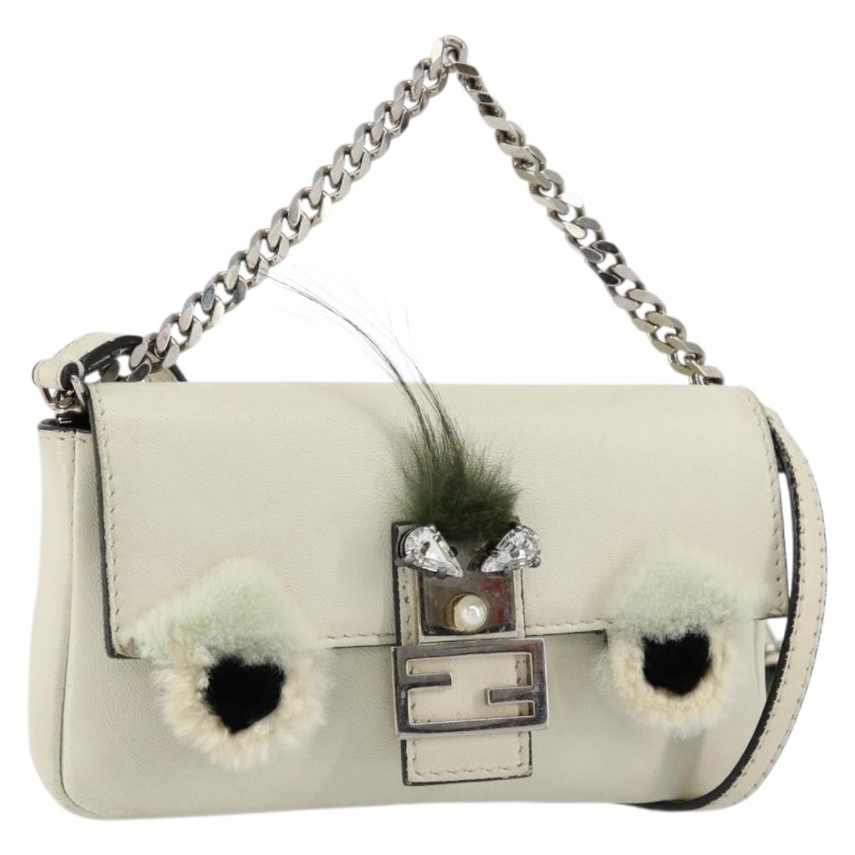 Fendi Monster Baguette Leather, WHITE, LEATHER, Shoulder bag
