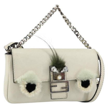 Fendi Monster Baguette Leather, WHITE, LEATHER, Shoulder bag