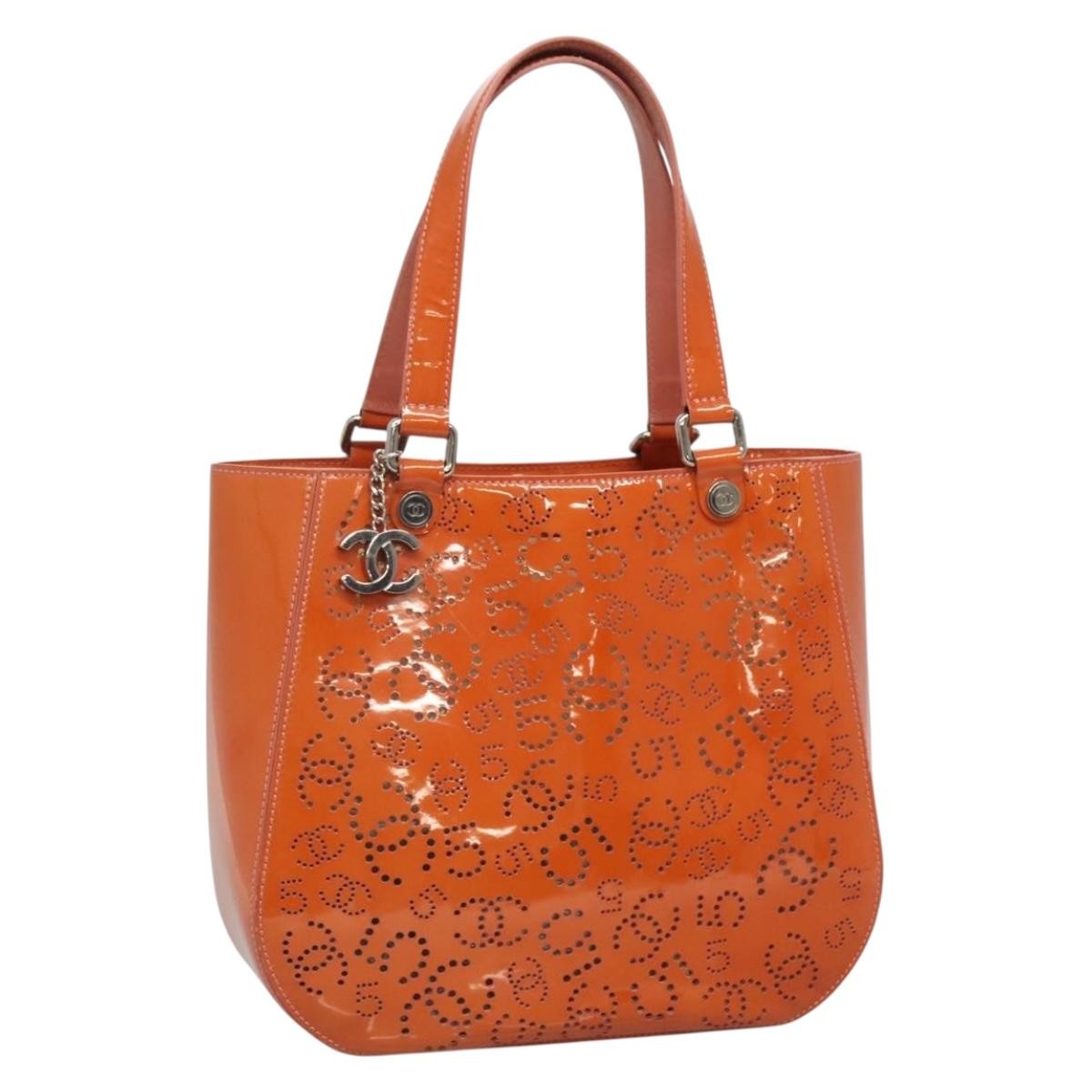 Chanel CC No.5 Shopping Tote Perforated Patent, ORANGE, PATENT_LEATHER, Tote bag