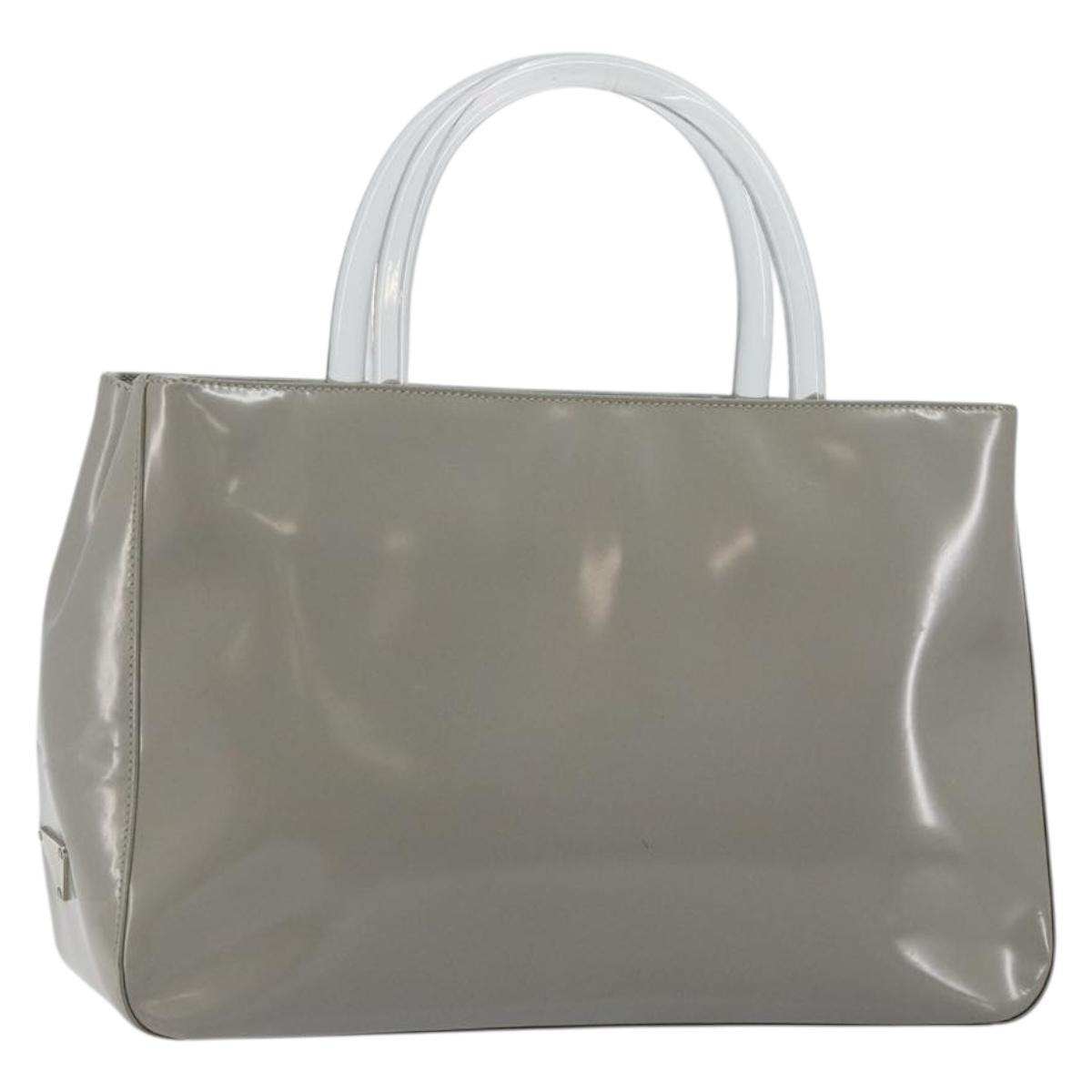 Prada Resin Handle Tote Patent Leather, GRAY, PATENT_LEATHER, Handbag