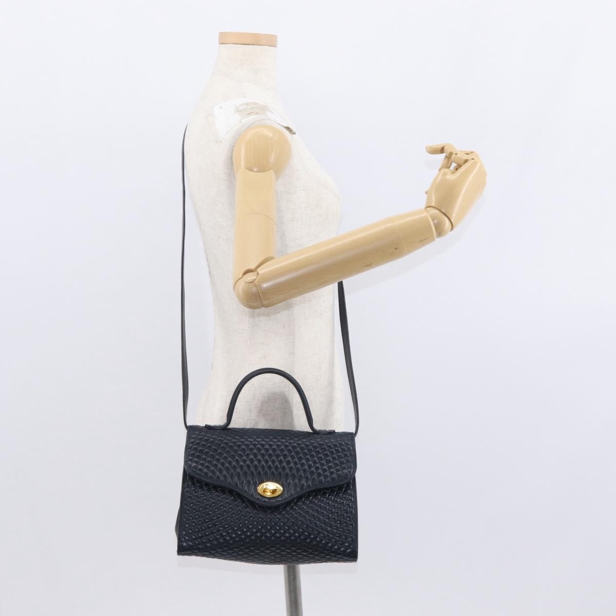 Bally Vintage Handbag Quilted Leather, NAVY, LEATHER, Handbag