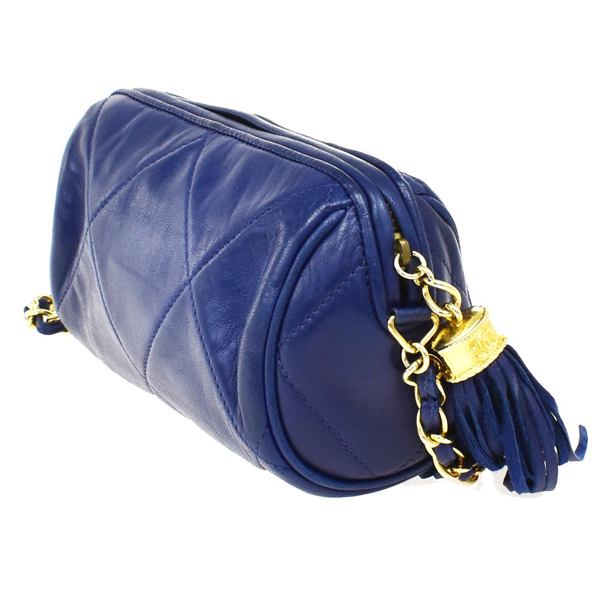 Chanel Vintage Diamond CC Barrel Bag Quilted Leather, BLUE, LEATHER, Shoulder bag